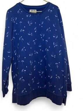 Lands' End Navy Blue Floral-Print Crew Sweatshirt